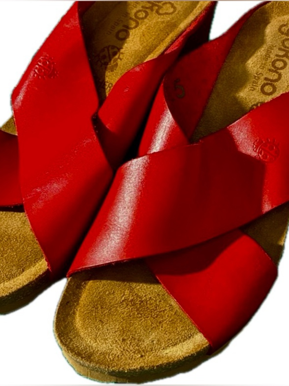 Fire Engine Red Leather Wedge Sandals size 7.5 Made in Spain Criss Cross strap